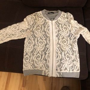 Gray/white lace sweater